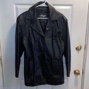 Wilson’s Maxima Black Leather Long Jacket with Notch Collar